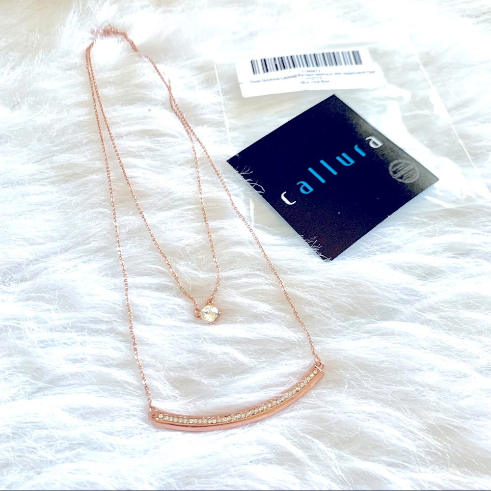 Rose gold tone cz layered adjustable necklace - NEW!